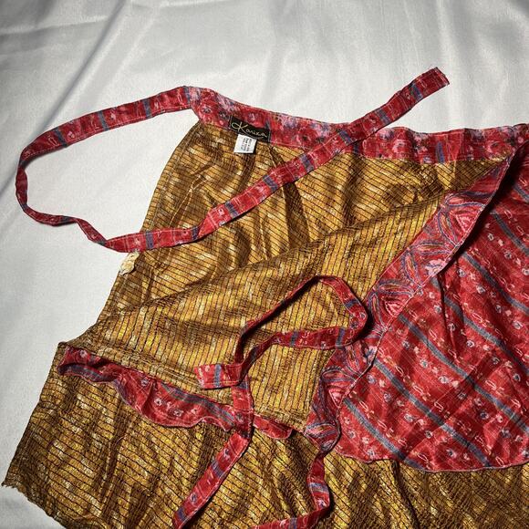 Kariza Women’s Wrap Skirt 100% Silk Orange Red Boho Layered Floral READ - Picture 4 of 7